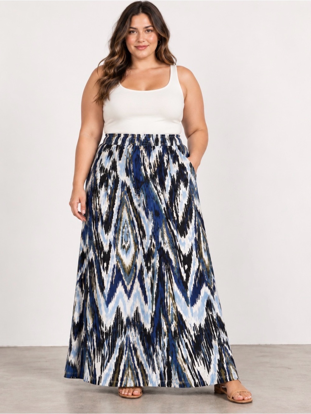 Design History Blue and White Ikat Print Plus Maxi Skirt Size XXL